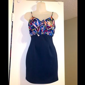 Dark blue, multi color mini dress